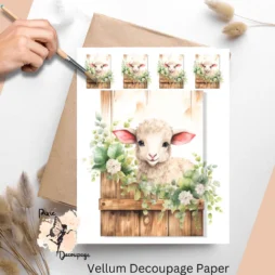 Sheep Peeking Out Barn Door 2, Vellum Decoupage Paper