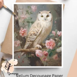 Image of an owl. Snow Owl in Florals 3, Vellum Decoupage Paper