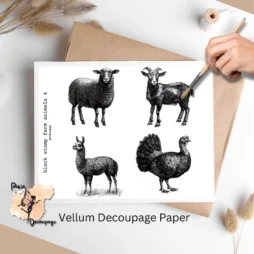 Black Stamp Farm Animals 4, Vellum Decoupage Paper