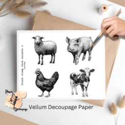 Black Stamp Farm Animals 2, Vellum Decoupage Paper