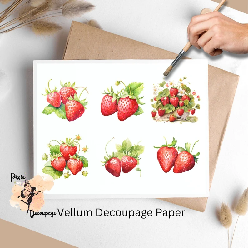 Strawberries Collage 2, Vellum Decoupage Paper