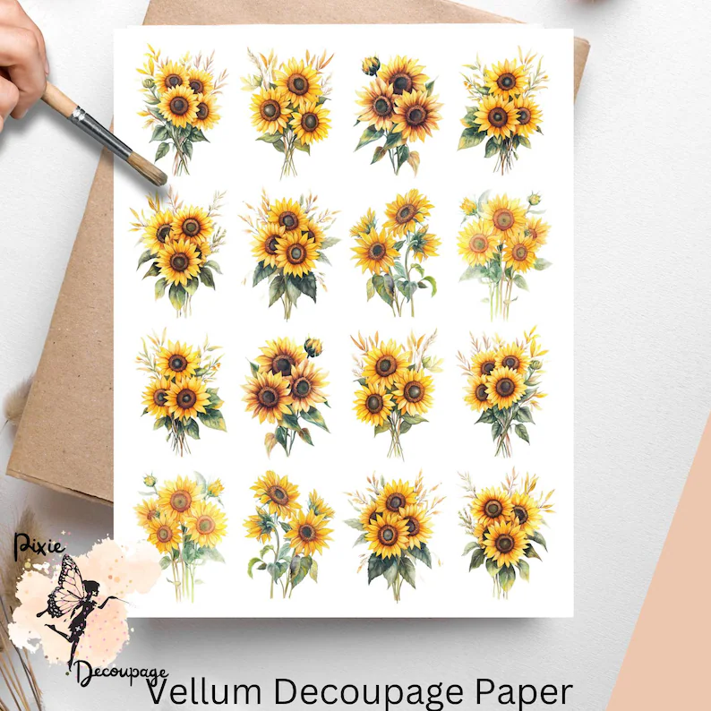 Sunflower Collage 4, Vellum Decoupage Paper