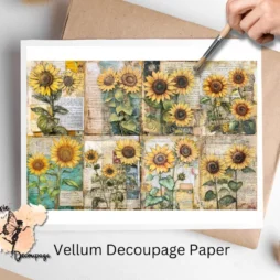 Sunflowers Ephemera Collage 1, Vellum Decoupage Paper