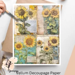 Sunflowers Ephemera Collage 3, Vellum Decoupage Paper