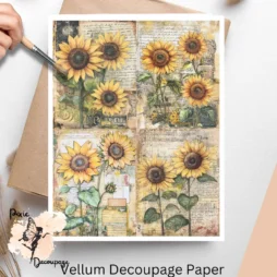 Sunflowers Ephemera Collage 4, Vellum Decoupage Paper