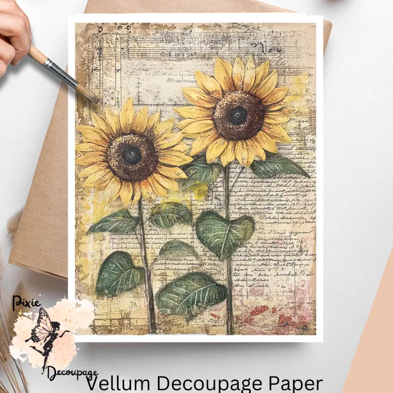 Sunflowers Ephemera 2, Vellum Decoupage Paper