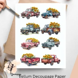 Truck with Sunflowers Collage 1, Vellum Decoupage Paper