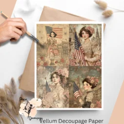 Vintage American Girl With Flag Collage 3, Vellum Decoupage Paper