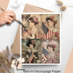 Vintage American Girl With Flag Collage 2, Vellum Decoupage Paper