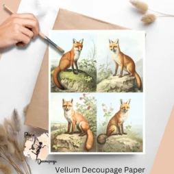 Four images of foxes. Vintage Fox Collage 2, Vellum Decoupage Paper