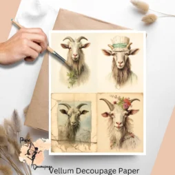 Vintage Goat Collage 1, Vellum Decoupage Paper