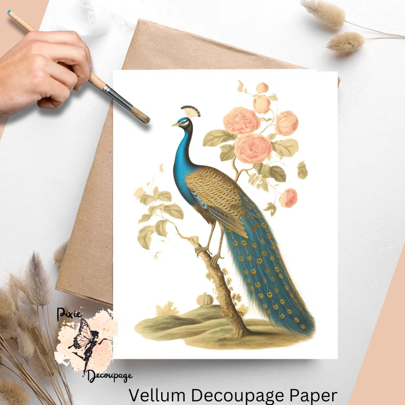 Image of a peacock. Vintage Peacock 1, Vellum Decoupage Paper