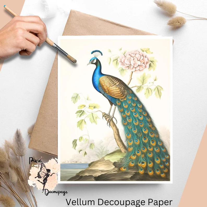 Image of a peacock. Vintage Peacock 2, Vellum Decoupage Paper