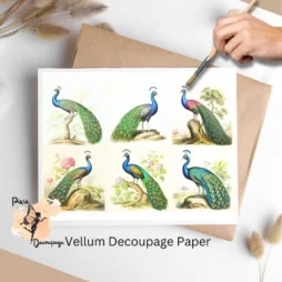 Six images of peacocks. Vintage Peacock Collage 2, Vellum Decoupage Paper