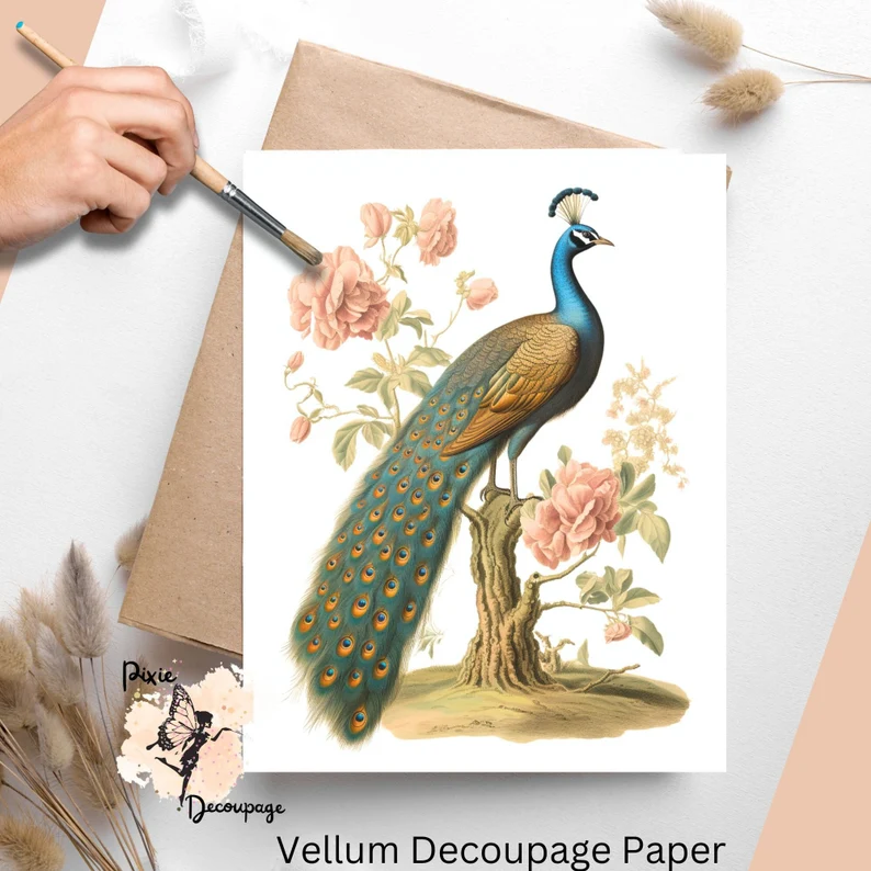 Image of a peacock. Vintage Peacock 4, Vellum Decoupage Paper