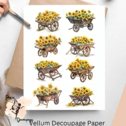 Wheelbarrow with Sunflowers Collage 1, Vellum Decoupage Paper