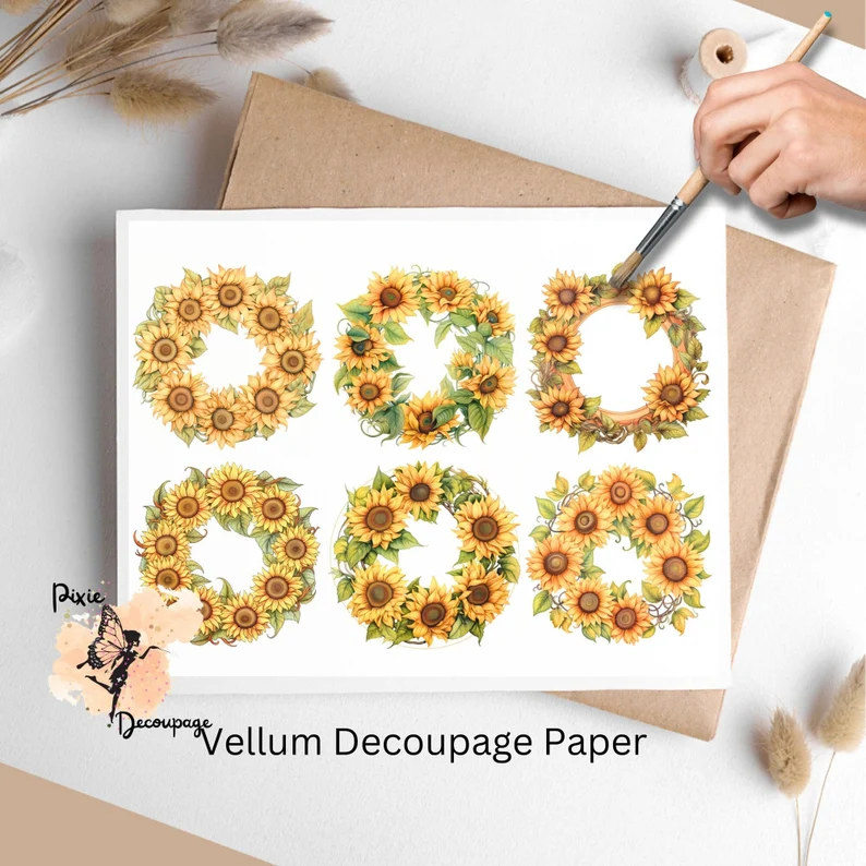 Sunflower Wreath Collage 1, Vellum Decoupage Paper