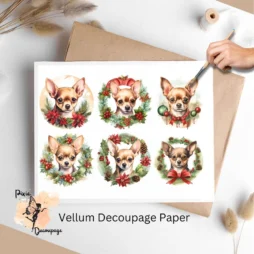Christmas Chihuahua Portrait Collage 1, Vellum Decoupage Paper