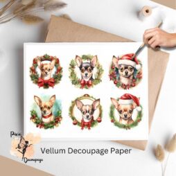 Christmas Chihuahua Portrait Collage 2, Vellum Decoupage Paper