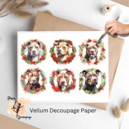 Christmas Pitbull Portrait Collage 1, Vellum Decoupage Paper
