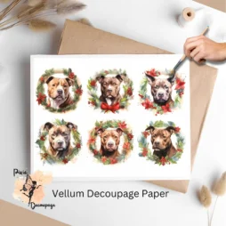 Christmas Pitbull Portrait Collage 2, Vellum Decoupage Paper