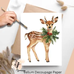 One image of a baby deer with hollies.