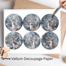 Six circular images of deer.