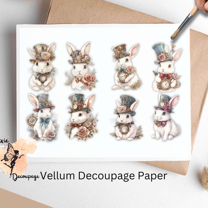 Eight images of steampunk bunnies.
