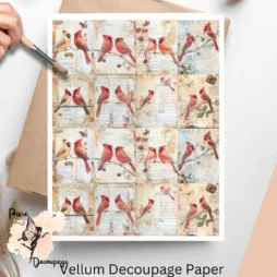 Sixteen images of cardinals against a distressed background.