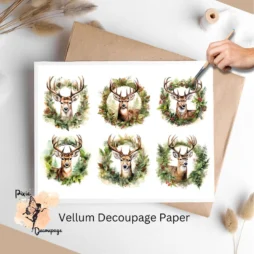 Six circular images of deer.