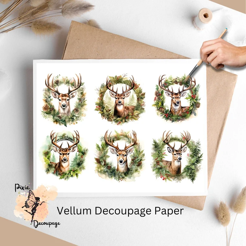 Six circular images of deer.