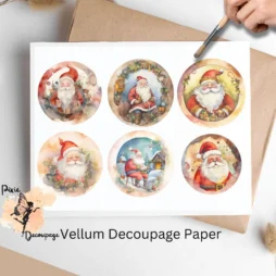Six circle images of Santa Claus.