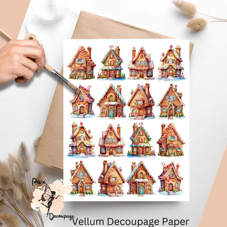 Sixteen small images of whimsical gingerbread houses.