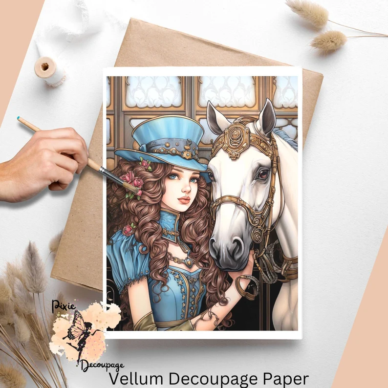 Steampunk image of a girl and her horse.