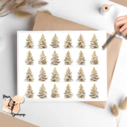Sixteen images of golden trees with snow.