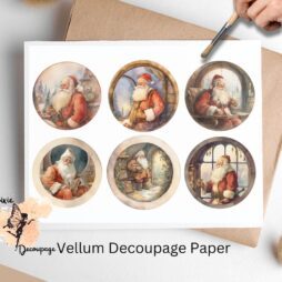 Six circular images of Santa Claus.