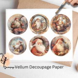 Six circular images of Santa CLaus.