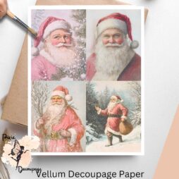 Four images of Santa Claus dressed in pink attire.