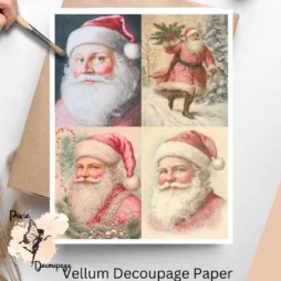 Four images of Santa Claus in pink.