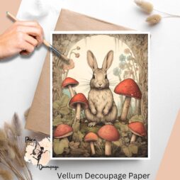 Image of a rabbit surrounded by mushrooms.