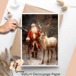 Image of Santa Claus and a reindeer.