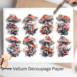 Eight images of mushrooms for decoupage.
