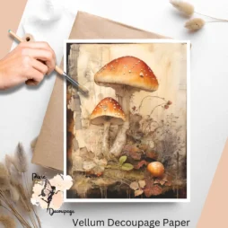 Image of 2 mushrooms against a vintage background.