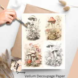 Four images of mushrooms for decoupage, vellum printed.