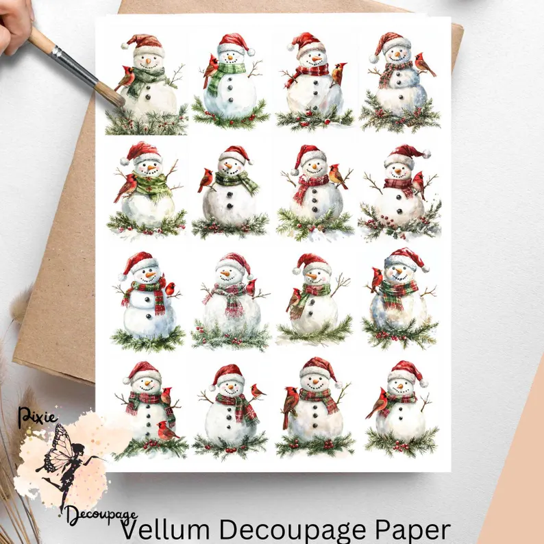 Sixteen images of snowmen with Santa hat.