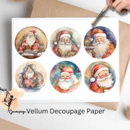 Six circular images of Santa Claus.