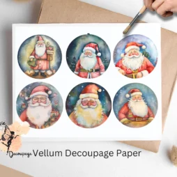 Six circular images of Santa Claus.