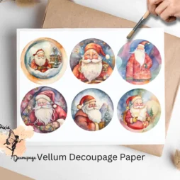 Six circular images of Santa CLaus.