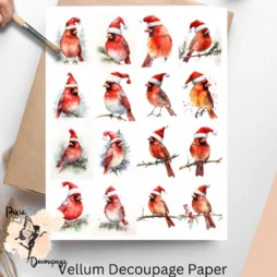 Cardinal with Santa Hat 1 Decoupage Paper
