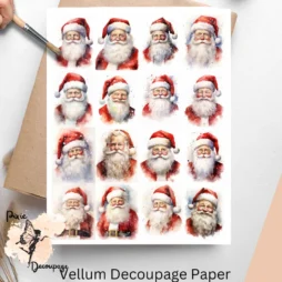 Sixteen images of Santa Claus in red attire.